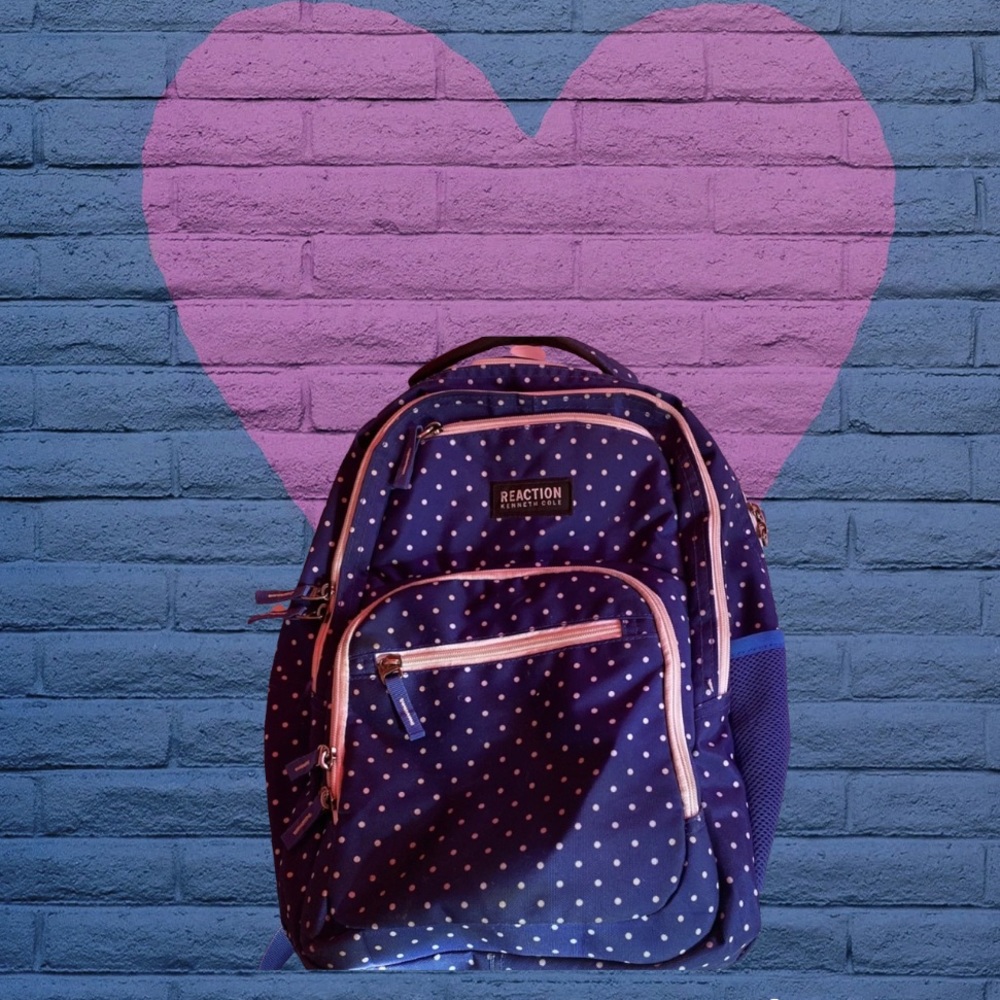 Navy blue with white polka dots book bag for boys & girls - Picture 1 of 3